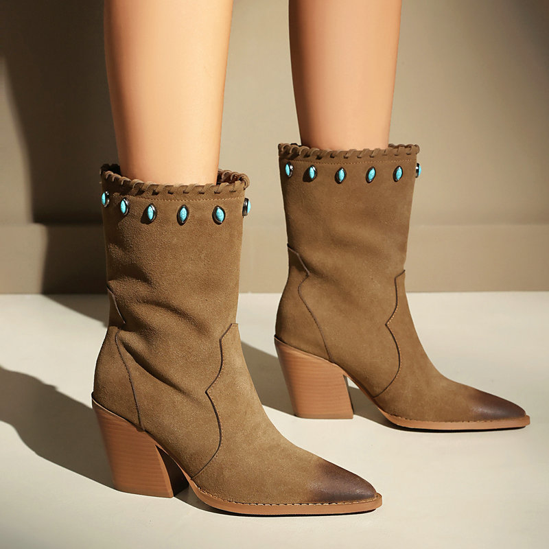 Vintage And Modern Fashion - Women Western Cowboy Boots Pointed Toe