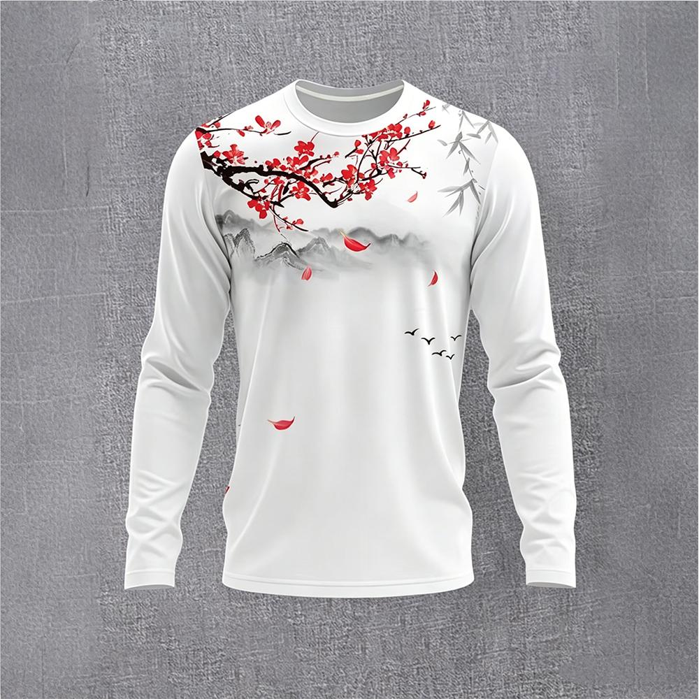 Vintage Fashion For Mens - Chinese Style Ink Plum Blossom Long