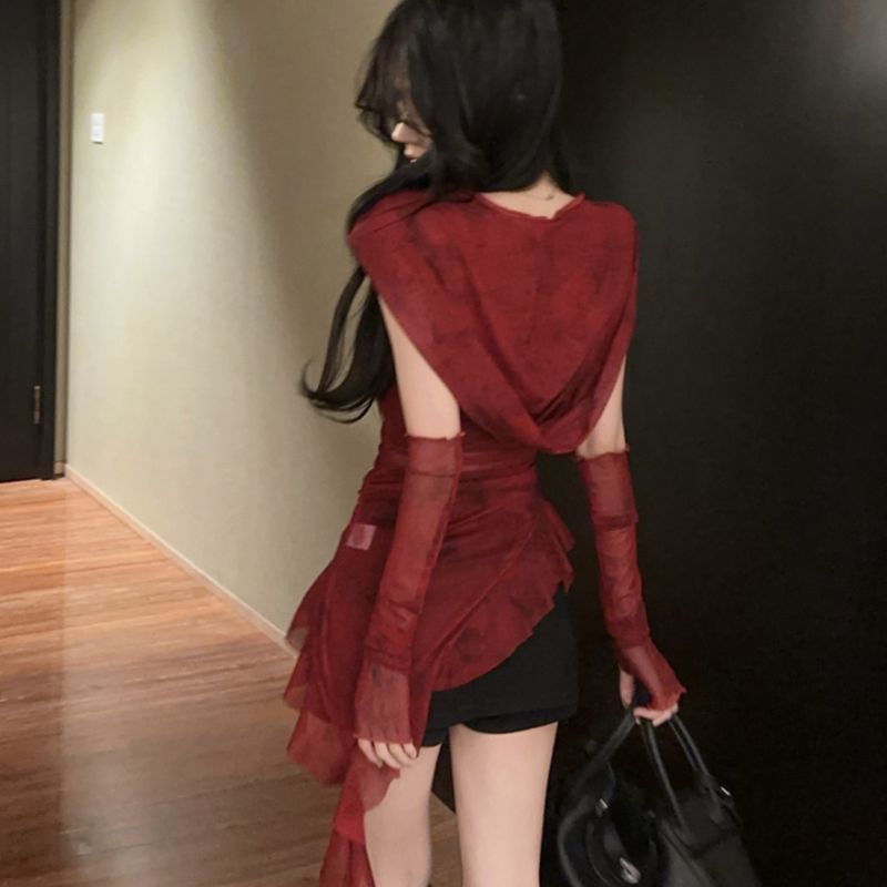 Red Mesh See Through Top Stree - đánh giá và giá Tie Dye Shirt Vintage