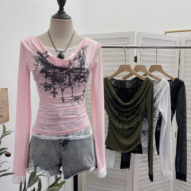 Women Casual Lace Splicing Mes - đánh giá và giá Tie Dye Shirt Vintage
