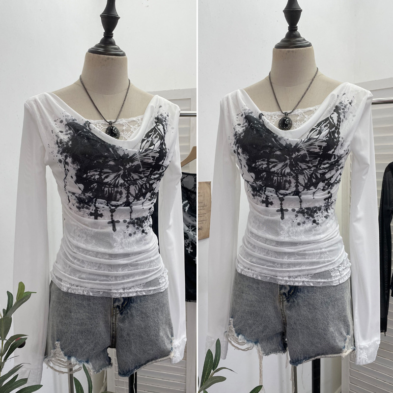 Women Casual Lace Splicing Mes - đánh giá và giá Tie Dye Shirt Vintage