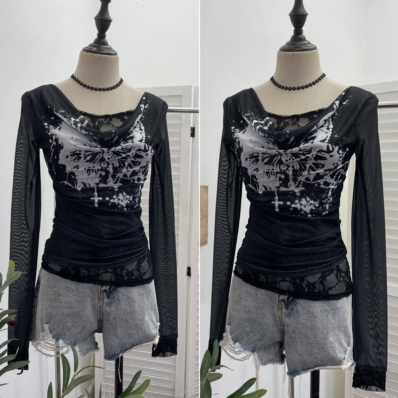 Women Casual Lace Splicing Mes - đánh giá và giá Tie Dye Shirt Vintage